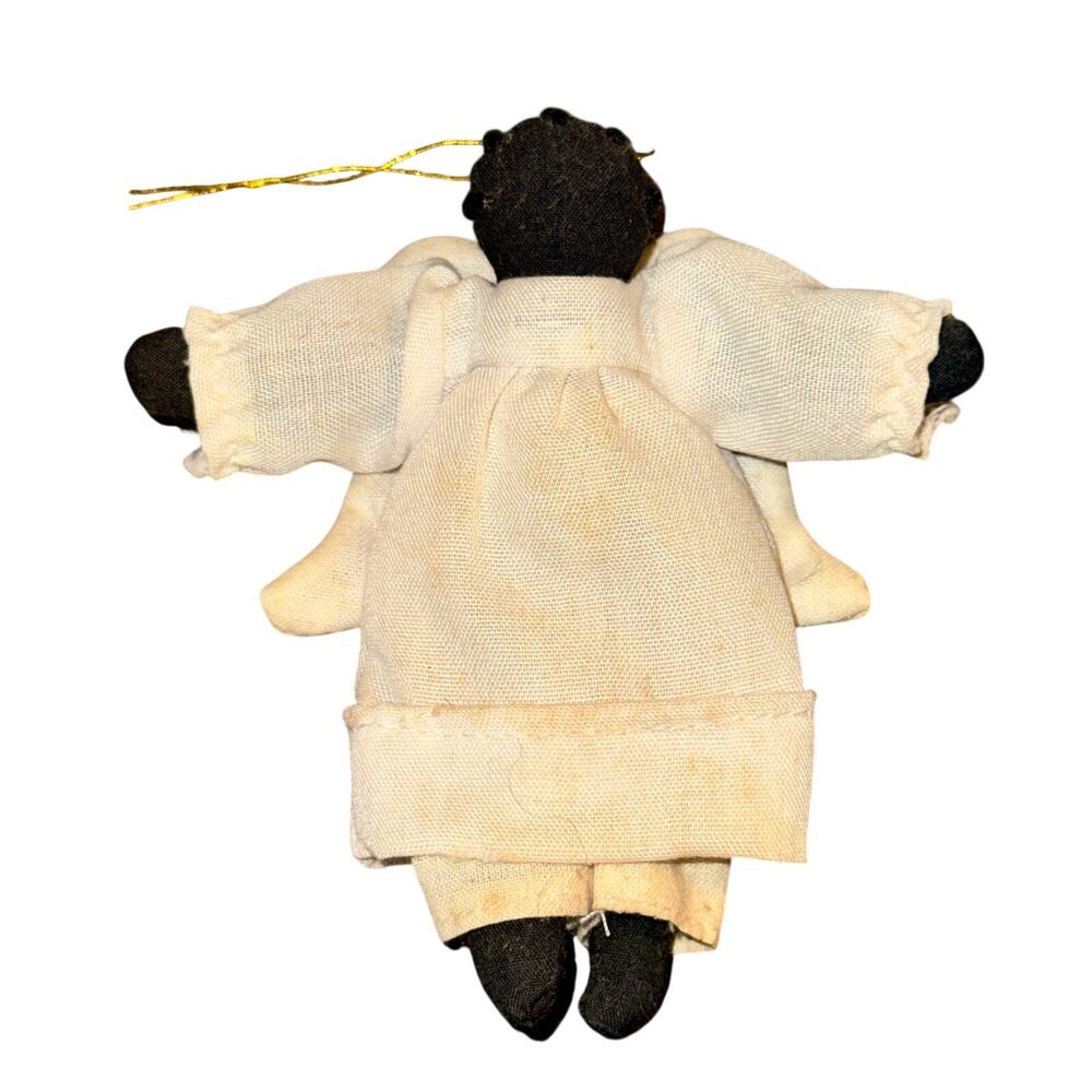 Vtg Primitive Folk Art Cloth Doll Ornament Hand Made Americana Woman Angel